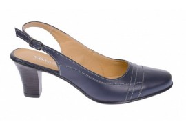 Pantofi dama, decupati, eleganti, din piele naturala box, cu toc de 5cm, bleumarin - S301BLBOX